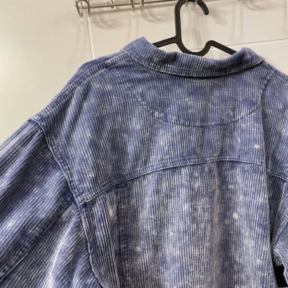 NWOT POL Distressed Corduroy Shacket Shirt Jacket Blue Raw Hem Button Down Large - Picture 10 of 16